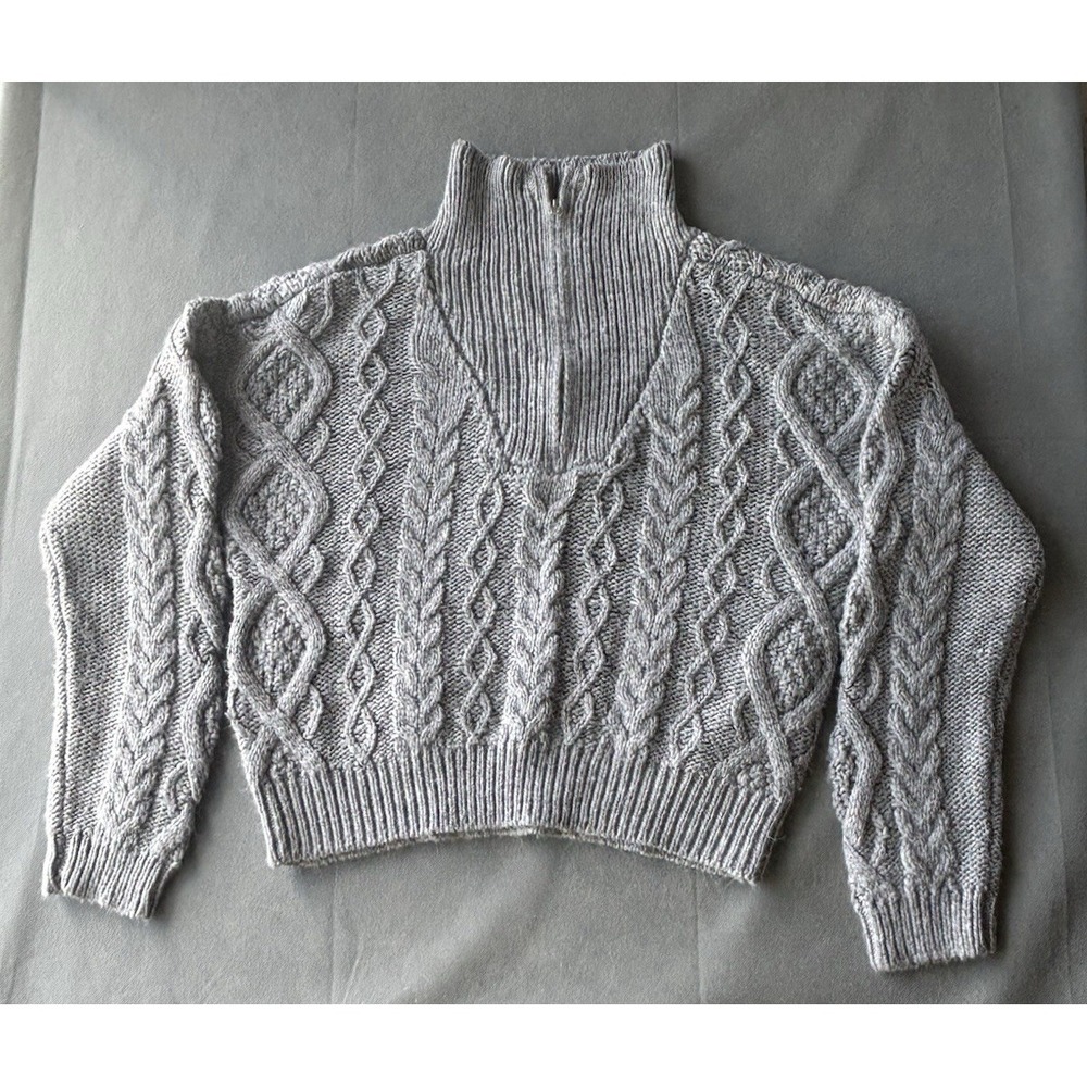 Lucky‎ Brand Quarter Zip Wool Blend Cropped Sweater Size Extra Small